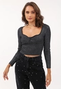 Blusa Tricô Manga Longa Decote Torcido