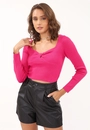 Blusa Tricô Manga Longa Decote Torcido