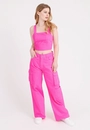 Calca Sarja Wide Leg Bolso Cargo
