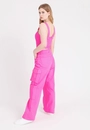 Calca Sarja Wide Leg Bolso Cargo