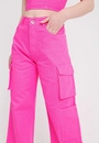 Calca Sarja Wide Leg Bolso Cargo