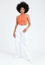 Calca Sarja Wide Leg Bolso Cargo