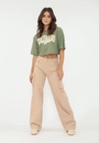 Calca Sarja Wide Leg Bolso Cargo