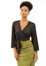 Cropped Viscose Manga 7/8 Metalic Transpassado