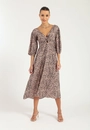 Vestido Viscose Midi Manga Curta Transpasse Animal Print