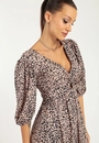 Vestido Viscose Midi Manga Curta Transpasse Animal Print