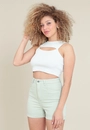 Short Sarja Lycra Cintura Alta Barra Virada