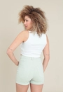 Short Sarja Lycra Cintura Alta Barra Virada