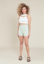 Short Sarja Lycra Cintura Alta Barra Virada
