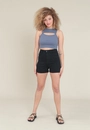 Short Sarja Lycra Cintura Alta Barra Virada
