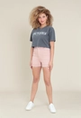Short Sarja Lycra Cintura Alta Barra Virada