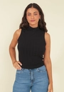 Blusa Malha Canelada Gola Alta Sem Mangas