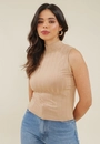Blusa Malha Canelada Gola Alta Sem Mangas