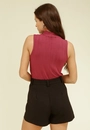Blusa Malha Canelada Gola Alta Sem Mangas