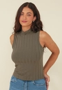 Blusa Malha Canelada Gola Alta Sem Mangas