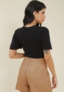 Blusa Malha Canelada Manga Curta Com Franzido