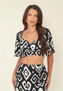 Blusa Cropped Viscose Estampada Etnica Barrada