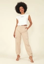 Calça Jogger Sarja Bolso Cargo Stopper Barra