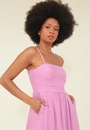 Vestido Midi Em Viscose Com Alça Recorte E Bolso