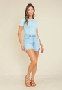 Blusa Canelada Manga Curta Decote Redondo