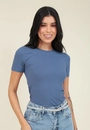 Blusa Canelada Manga Curta Decote Redondo