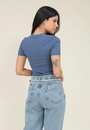 Blusa Canelada Manga Curta Decote Redondo