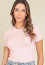Blusa Canelada Manga Curta Decote Redondo