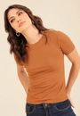 Blusa Canelada Manga Curta Decote Redondo