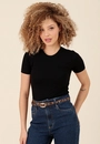 Blusa Canelada Manga Curta Decote Redondo