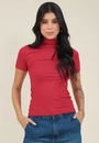 Blusa Canelada Manga Curta Gola Alta