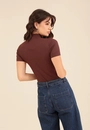 Blusa Canelada Manga Curta Gola Alta