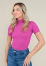 Blusa Canelada Manga Curta Gola Alta