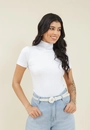 Blusa Canelada Manga Curta Gola Alta