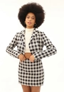 Blazer Cropped Manga Longa Crepe Xadrez
