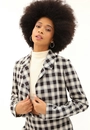 Blazer Cropped Manga Longa Crepe Xadrez