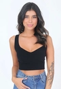 Blusa Cropped Canelada Recorte Gola V