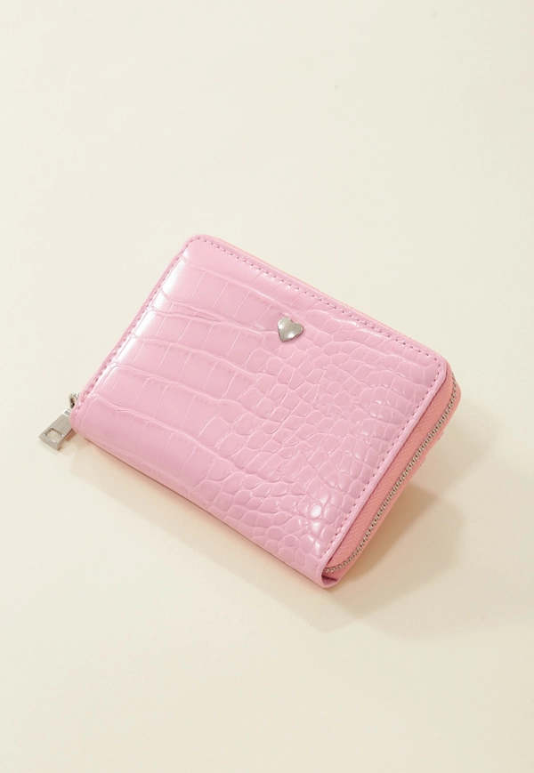 Carteira Mini Pu Croco Zíper Metal Coração