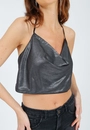 Cropped Crepe Metalizado Alça