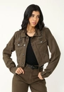 Jaqueta Sarja Cropped Barra Desfiada