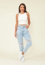 Calça Jeans Mom Elástico Cós Lateral