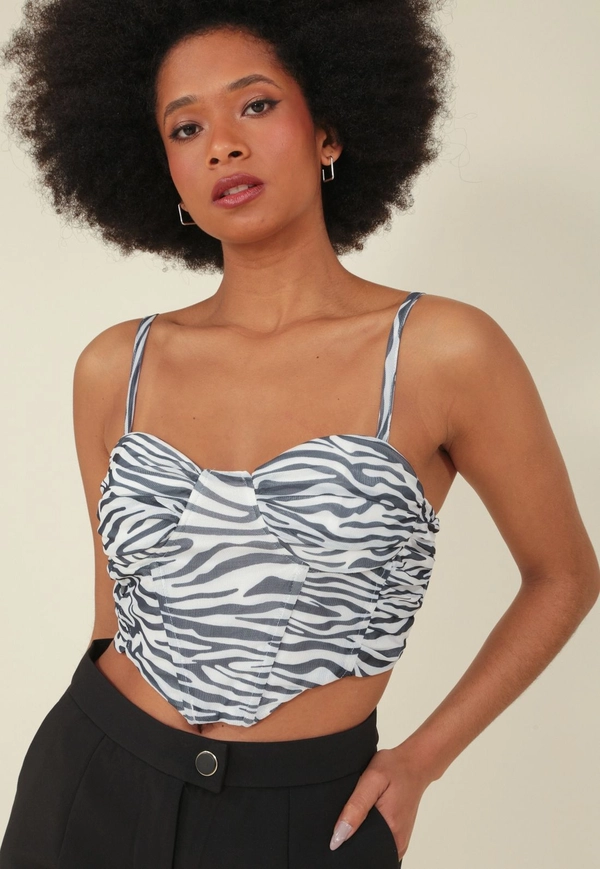 Cropped Corset Alça Tule Zebra