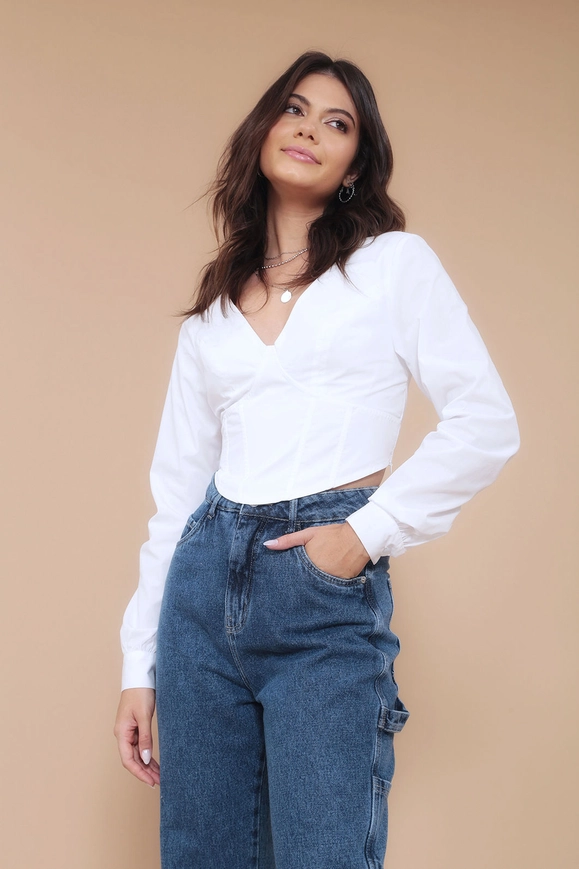Blusa Corse Tricoline Recorte Busto