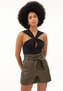 Cropped Crepe Decote Torcido Corset