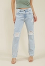 Calça Jeans Reta Jeans Cintura Média Com Rasgos