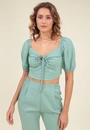 Blusa Cropped Linho Manga Bufante