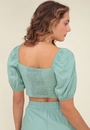 Blusa Cropped Linho Manga Bufante