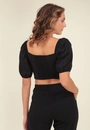 Blusa Cropped Linho Manga Bufante