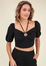Blusa Cropped Linho Manga Bufante