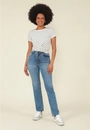 Calça Reta Jeans Com Elastano Cintura Alta