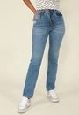Calça Reta Jeans Com Elastano Cintura Alta